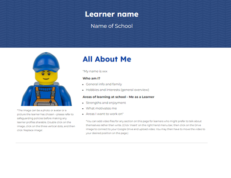 Figure 1: Learner Profile homepage Top