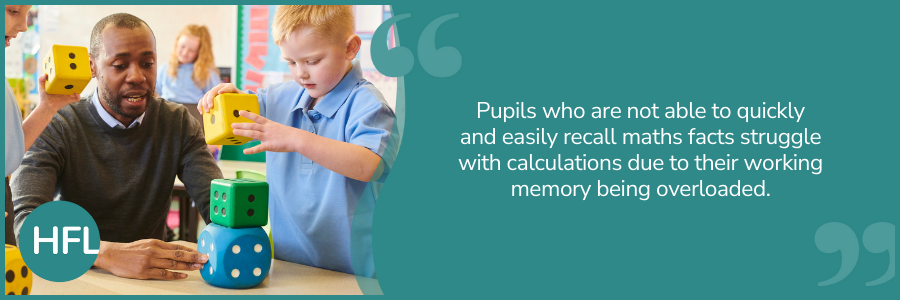 "Pupils who are not able to quickly and easily recall maths facts struggle with calculations due to their working memory being overloaded."