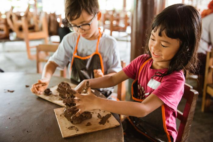 Children playing with food