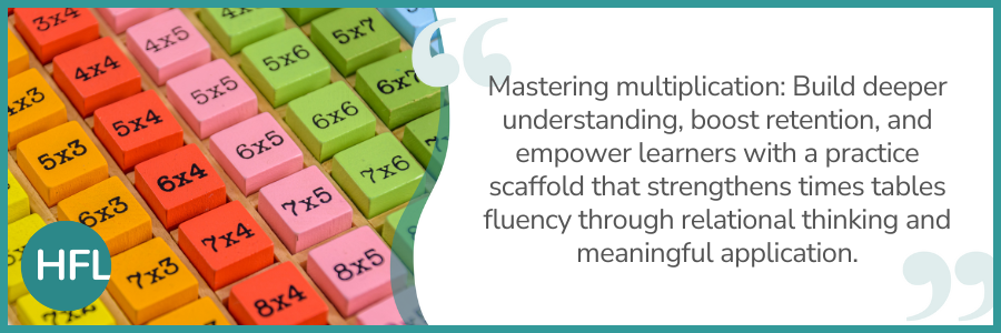 "Mastering multiplication: Build deeper understanding, boost retention, and empower learners with a practice scaffold that strengthens times tables fluency through relational thinking and meaningful application."