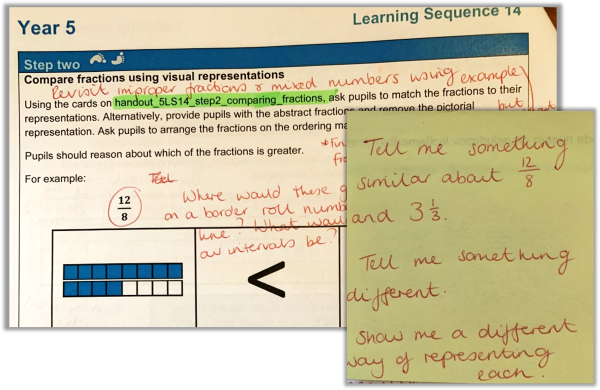 Photo of textbook page and sticky-note 