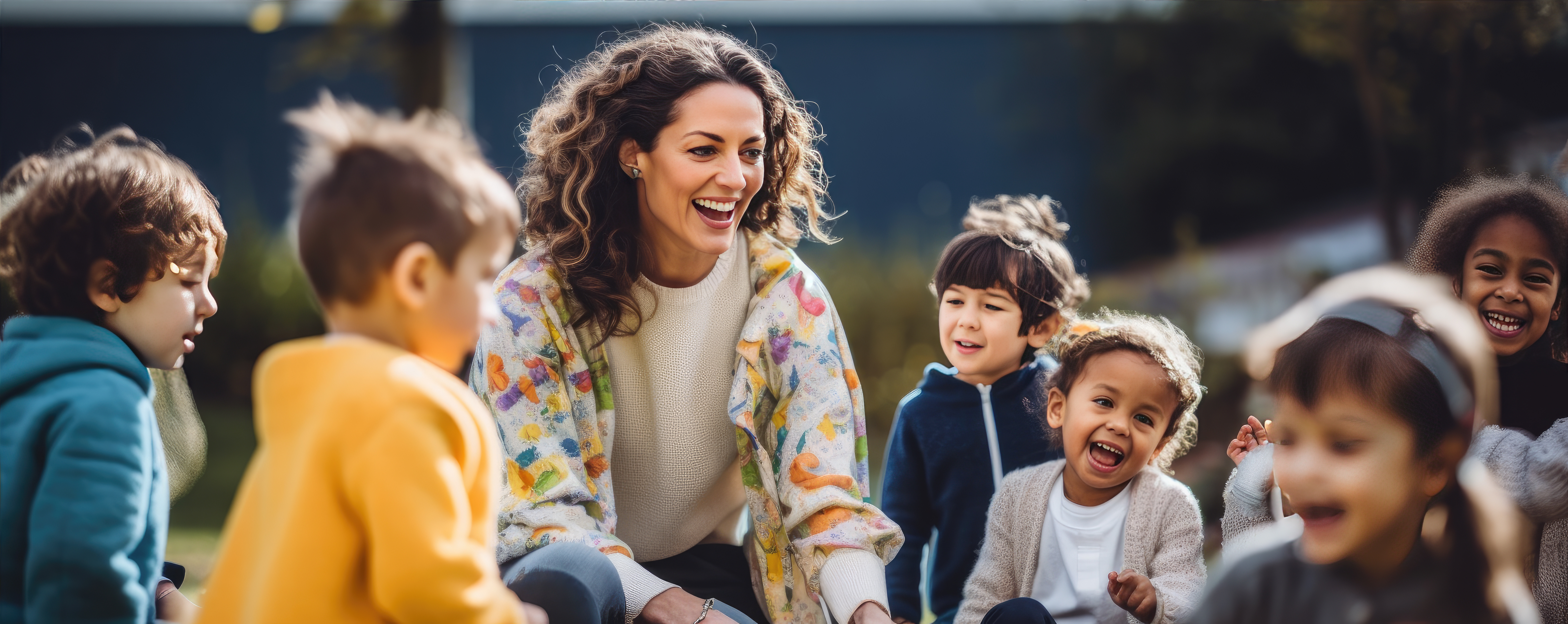 Happy looking adult with equally happy looking Early Years children