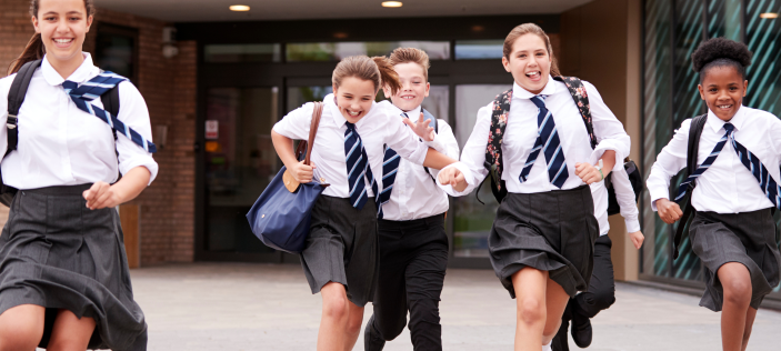 School children running out of school