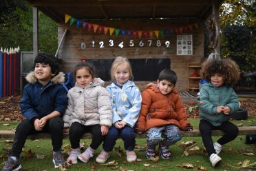 children in anoraks sitting