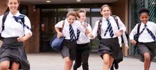 School children running out of school